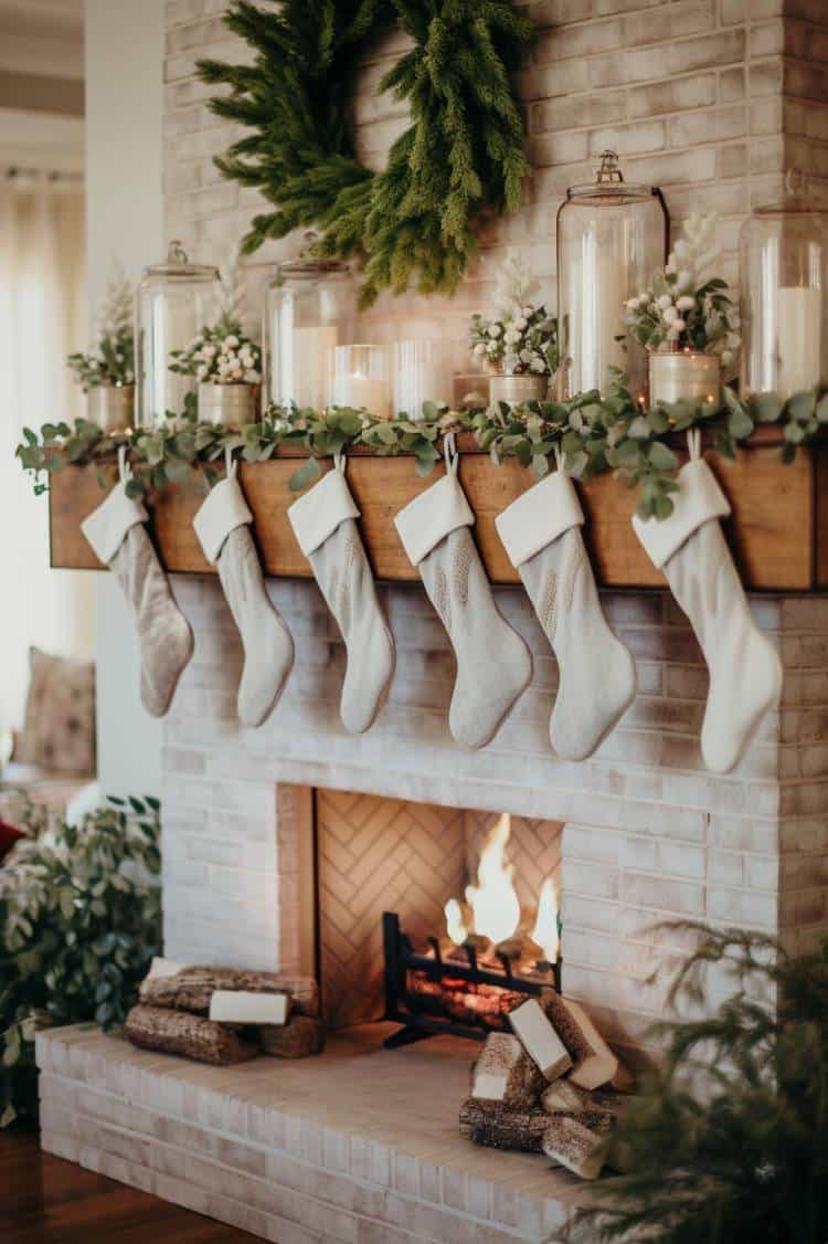 Red and green christmas mantel decor