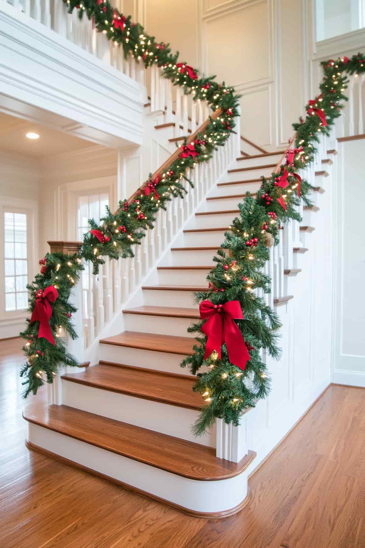Cordless Prelit Stairway Swag Trim,Artificial Christmas... Cordless Prelit Stairway Swag Trim,Artificial Christmas...