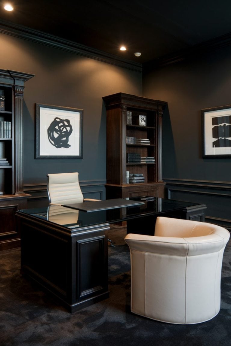 34 Sophisticated Dark Office Ideas To Transform Your Workspace