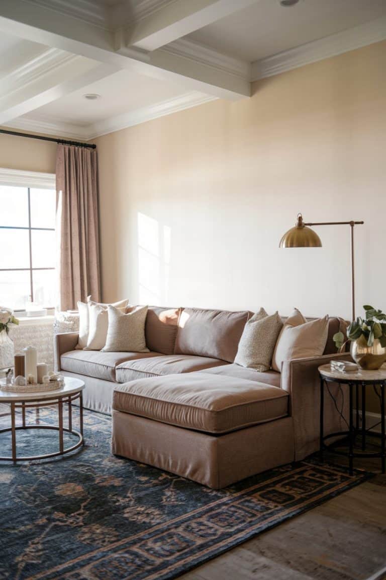 45 Modern Farmhouse Living Room Ideas for a Stylish, Cozy Home - Metallic Accents In Farmhouse Modern Living Room