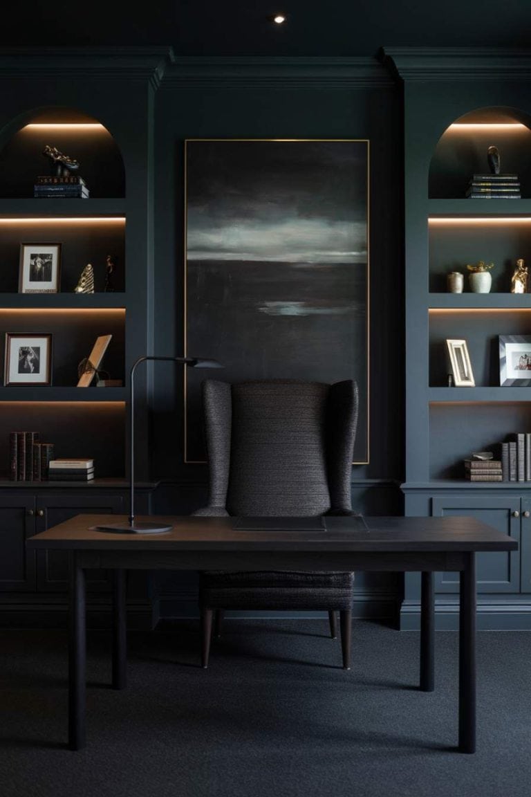 28 Moody Home Office Ideas for a Luxe and Dramatic Workspace