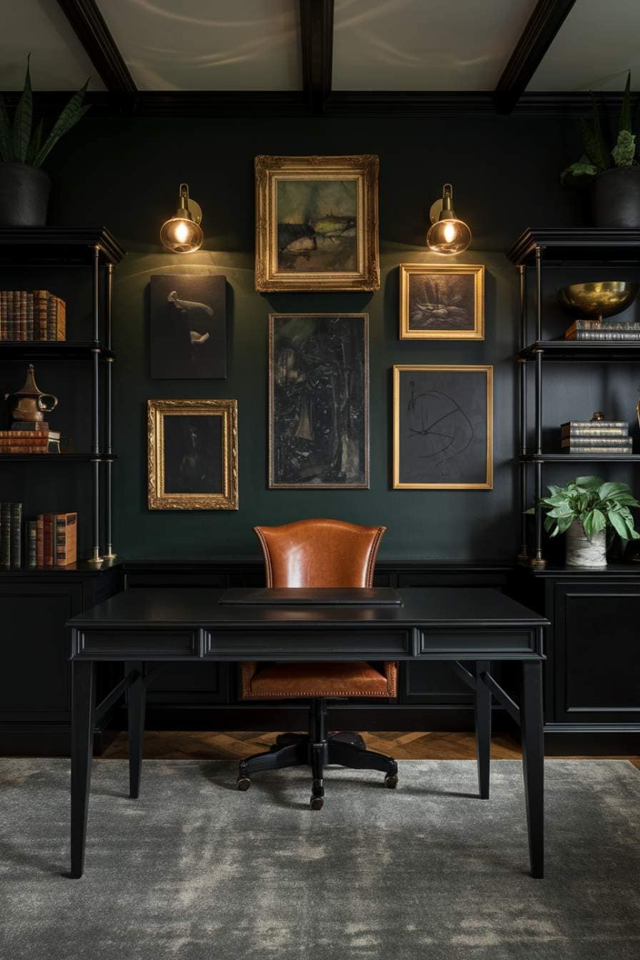 28 Moody Home Office Ideas for a Luxe and Dramatic Workspace