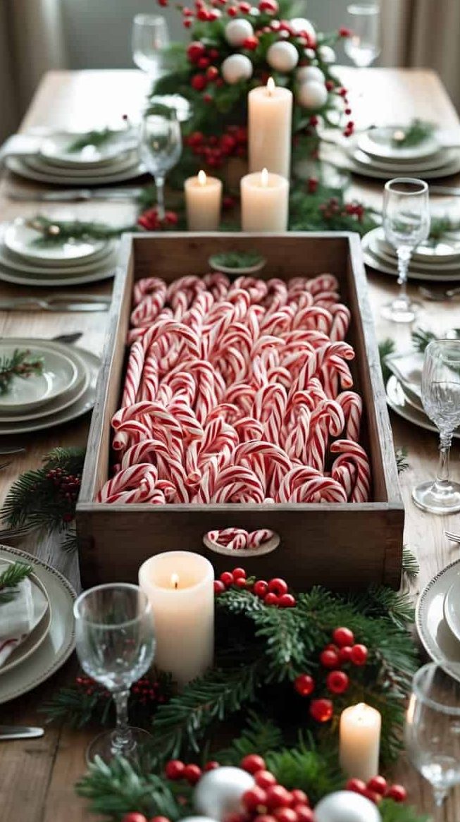 Rustic Candy Display 23 Candy Cane Tablescape Ideas: Festive Decor for Holiday Meals