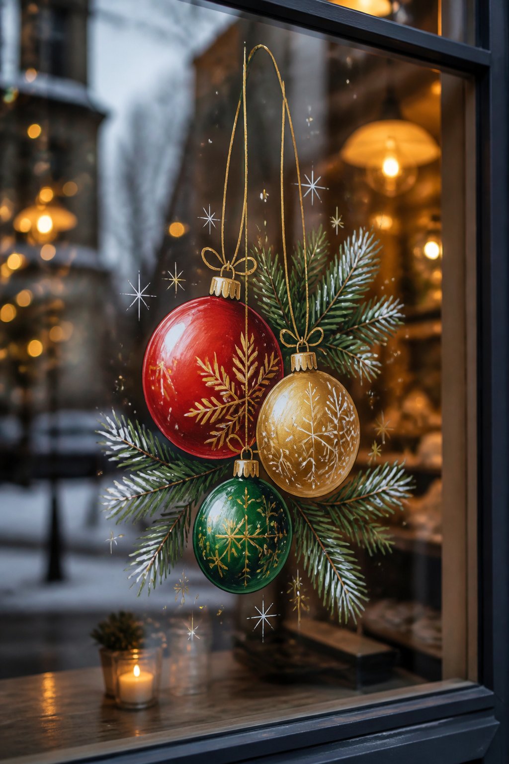 Bauble Trio Cluster - christmas window painting ideas
