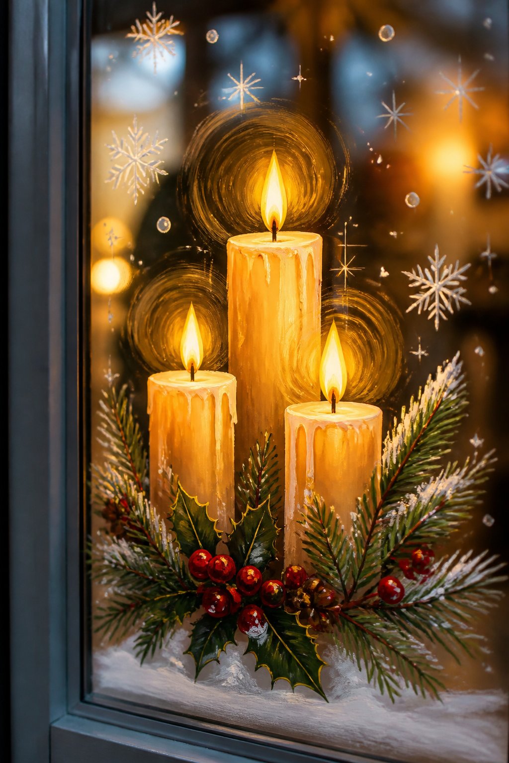 Candle Glow Trio - christmas window painting ideas