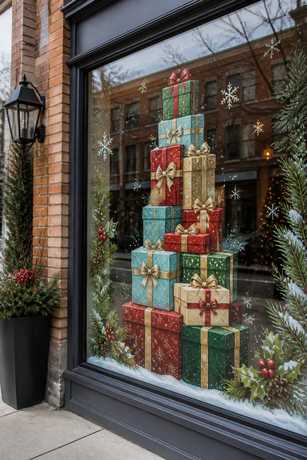 Gift Stack Column - christmas window painting ideas