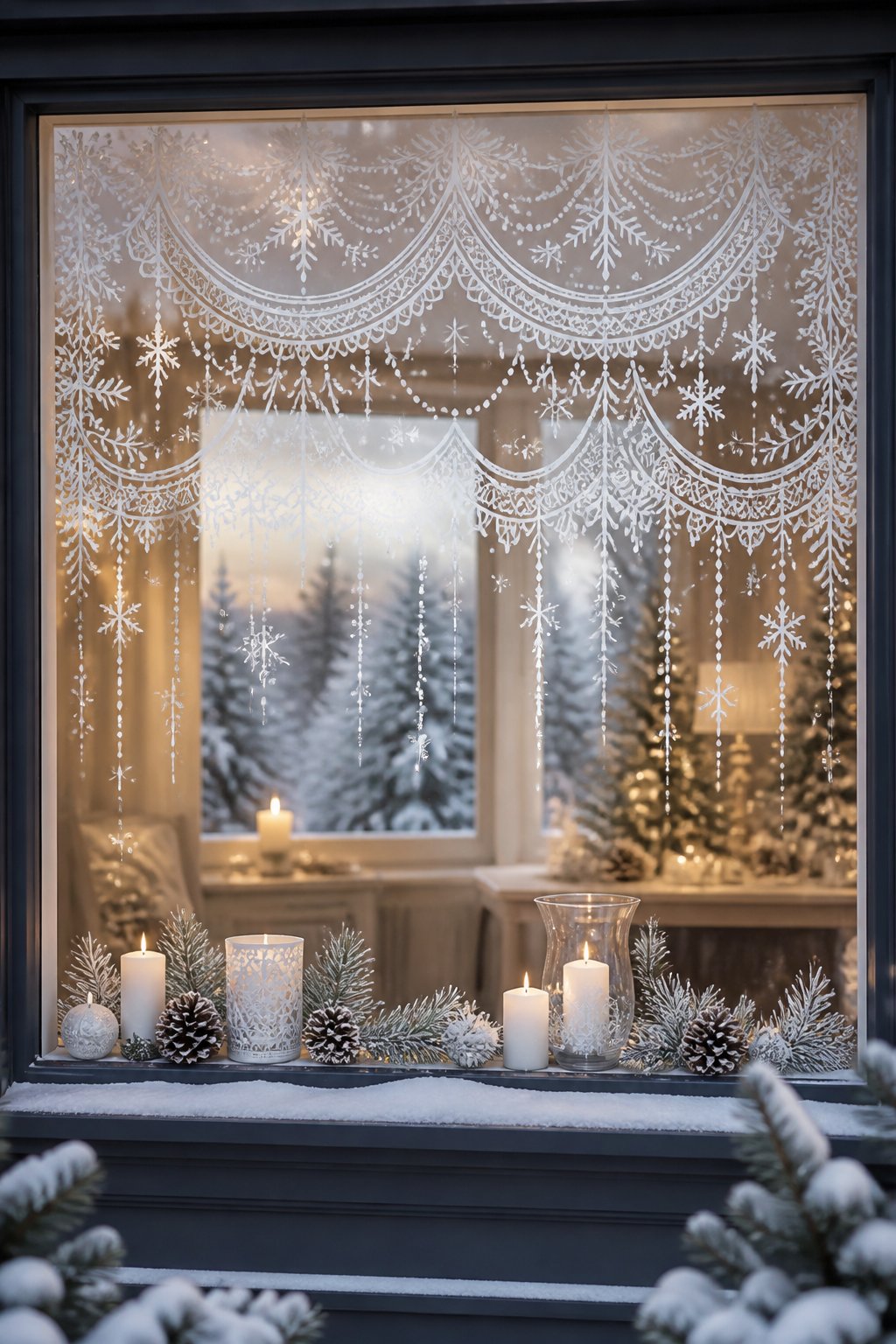 Lace Garland Valance - christmas window painting ideas