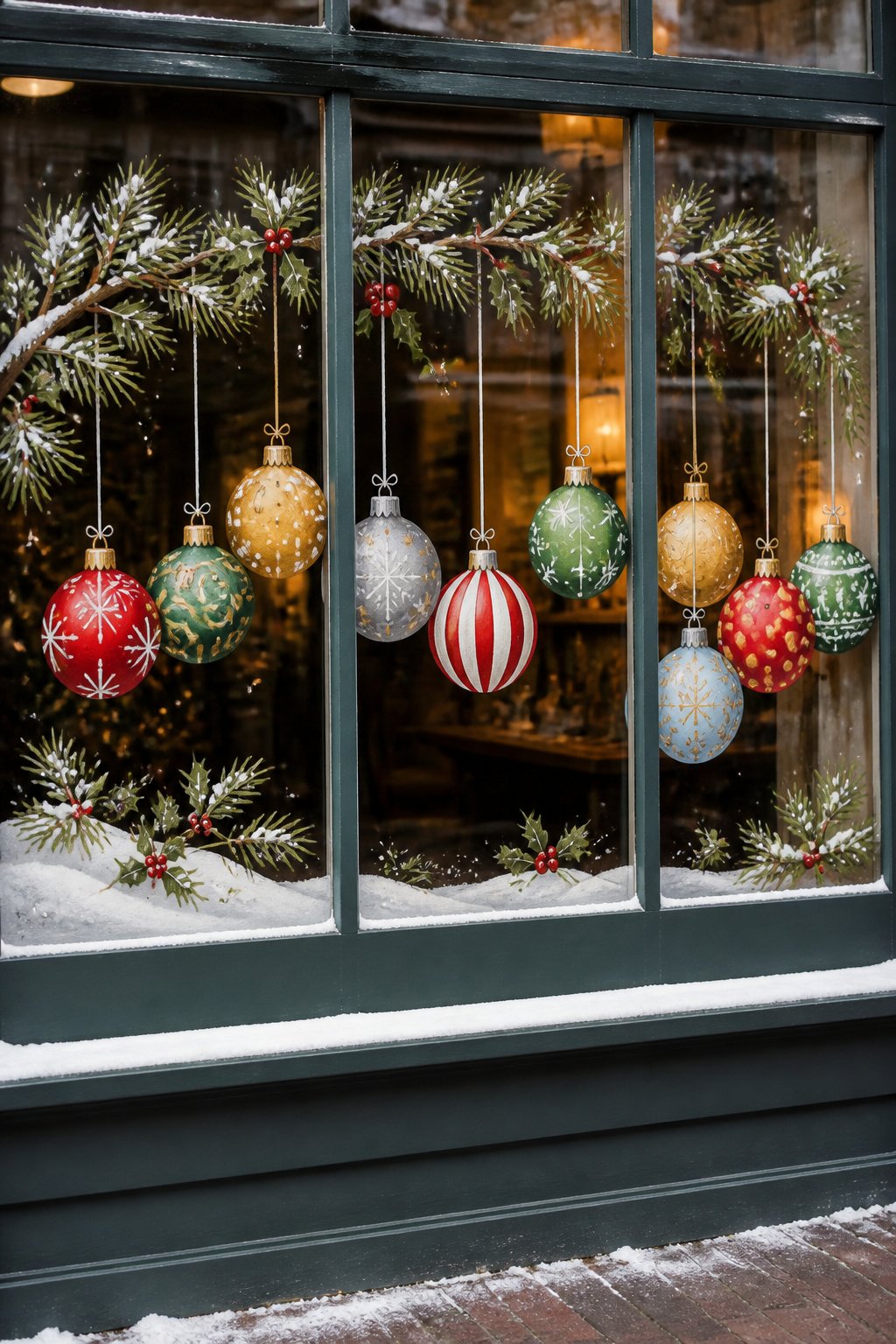 Ornament Lineup - christmas window painting ideas