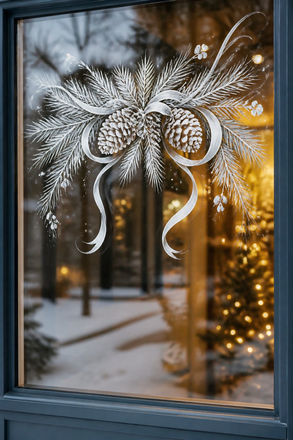Pinecone Swag - christmas window painting ideas