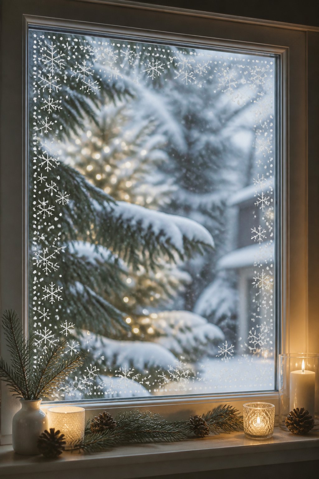 Snowy Dotted Border - christmas window painting ideas