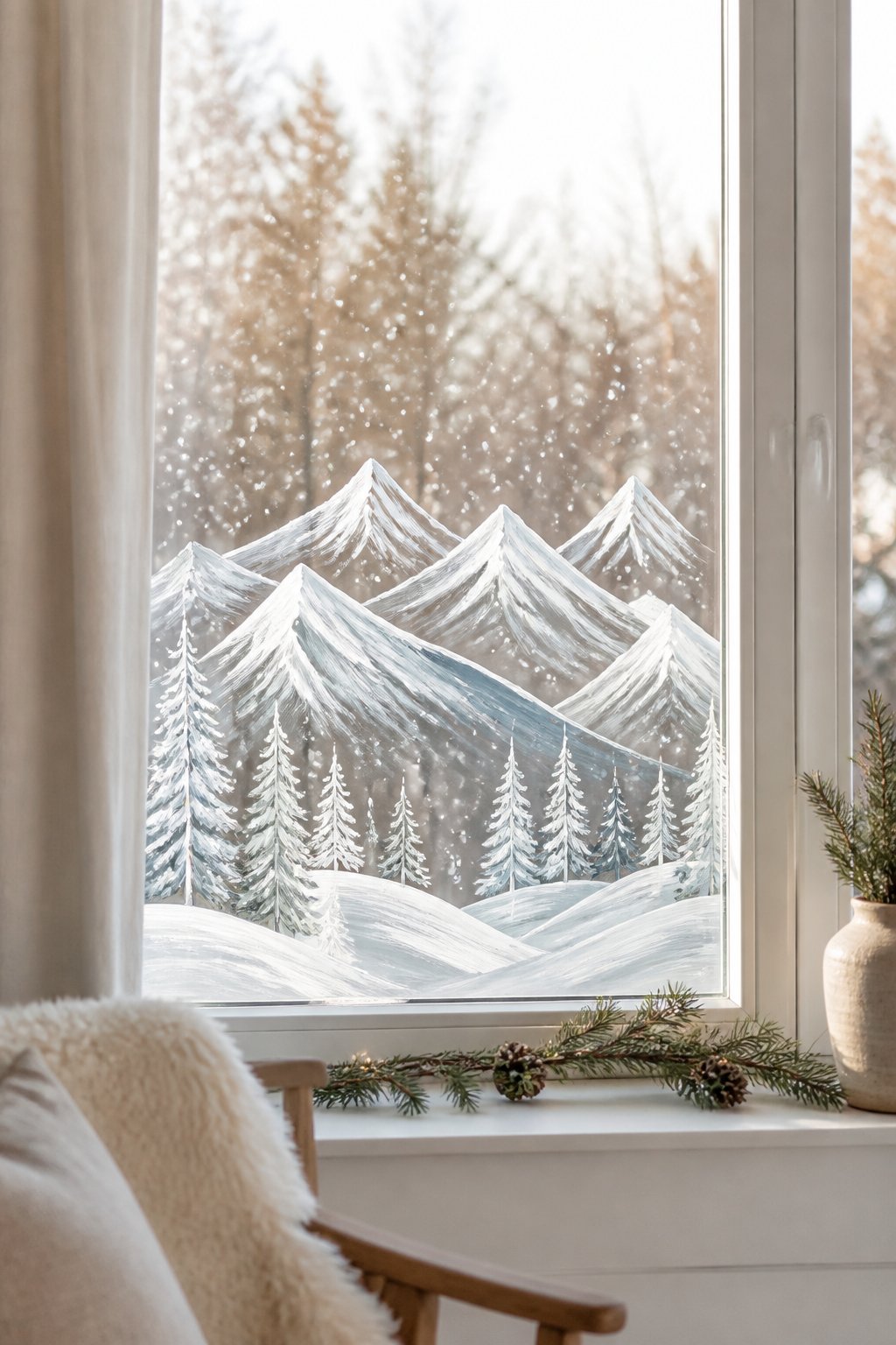 Snowy Mountain Line - christmas window painting ideas