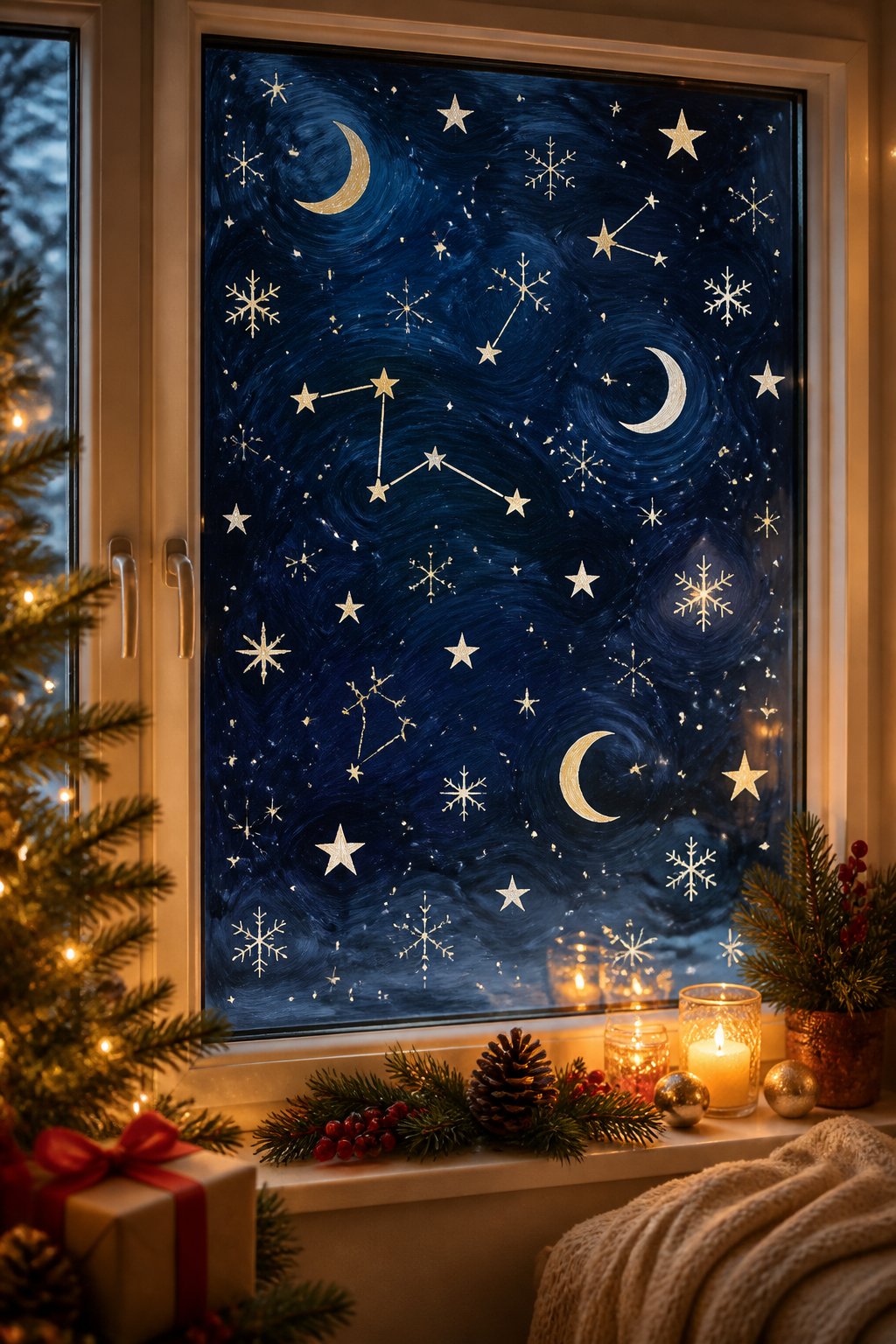 Starry Night Scatter - christmas window painting ideas