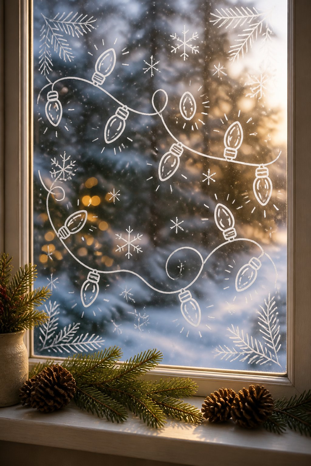 String Lights Doodle - christmas window painting ideas