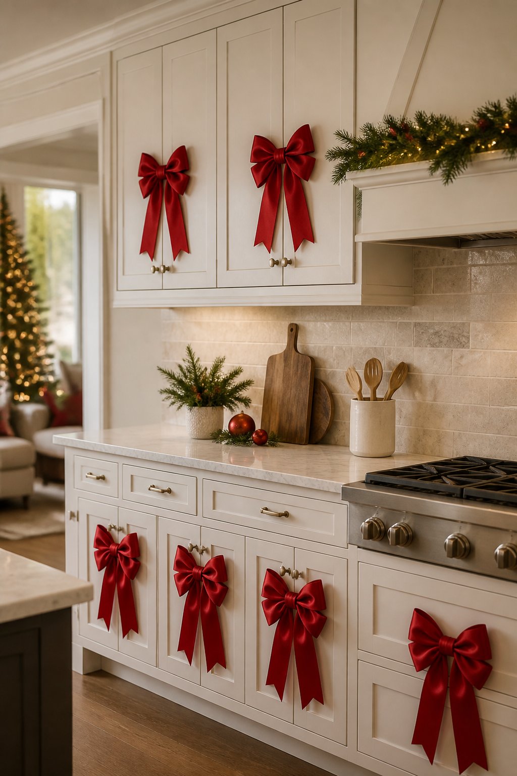 Classic Red Satin Wrap - decorate kitchen cabinets for christmas