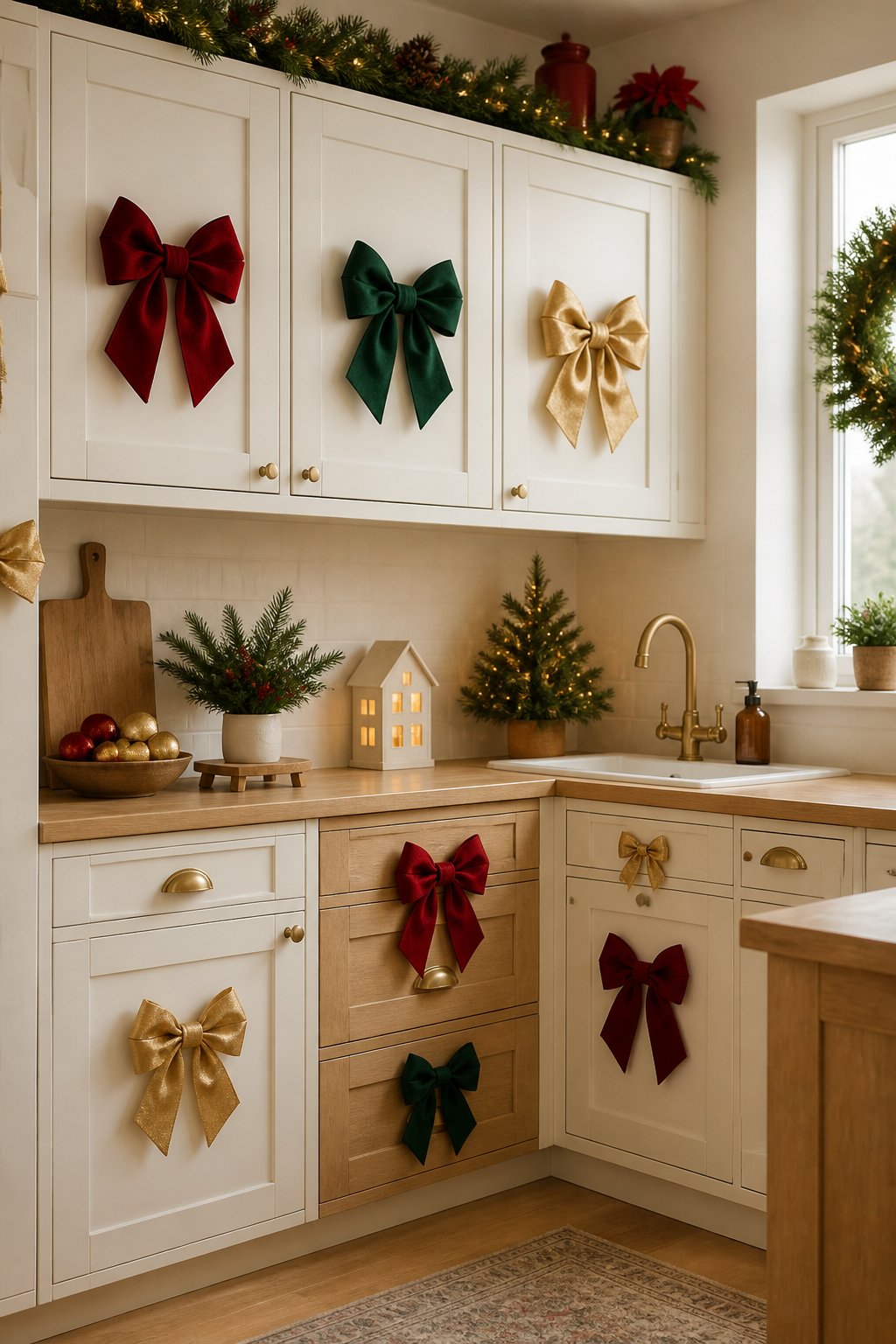 Magnetic Bow Hangers - decorate kitchen cabinets for christmas