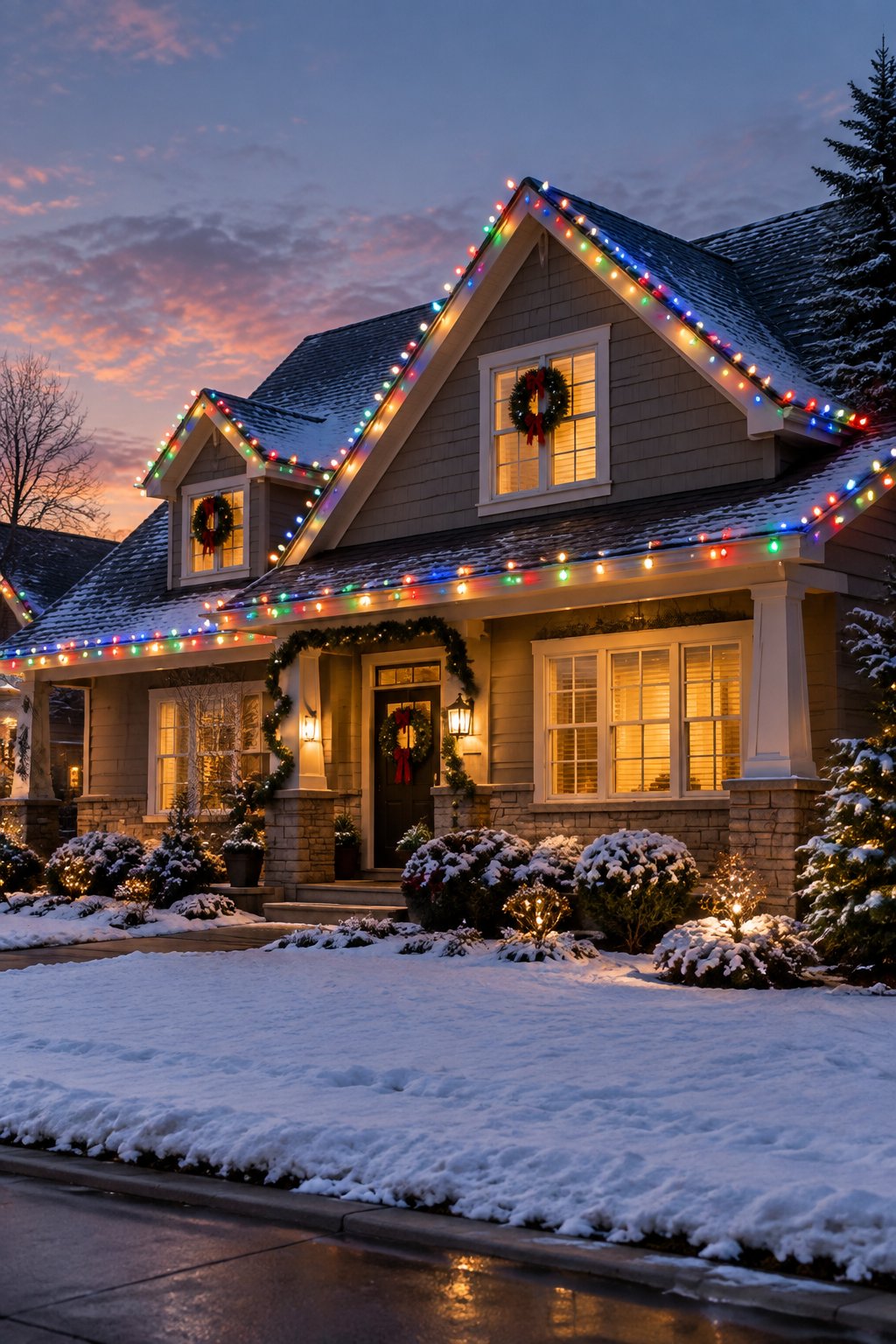 C9 Bulbs Along the Roofline - outdoor christmas decor ideas