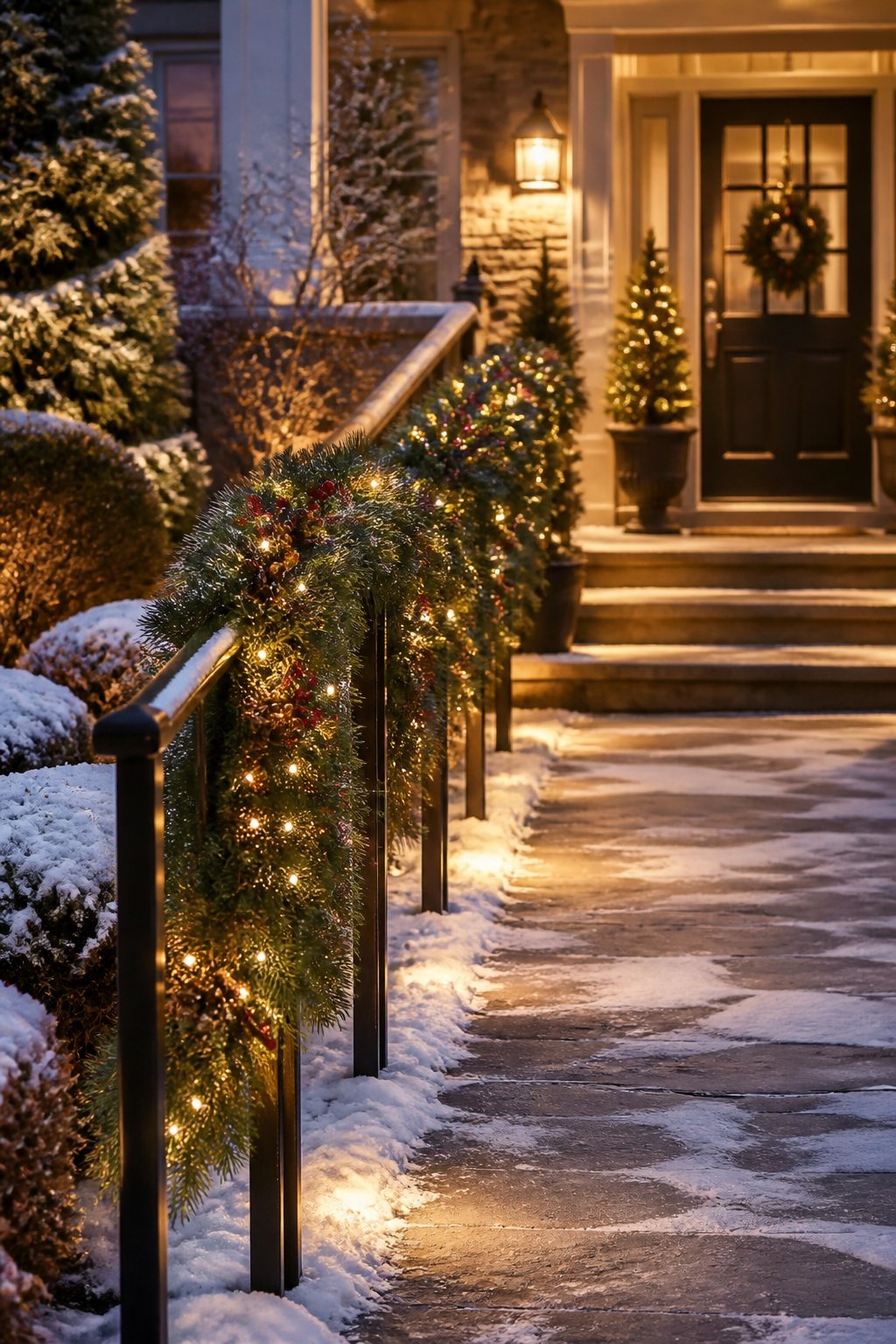 Garland Handrail - outdoor christmas decor ideas