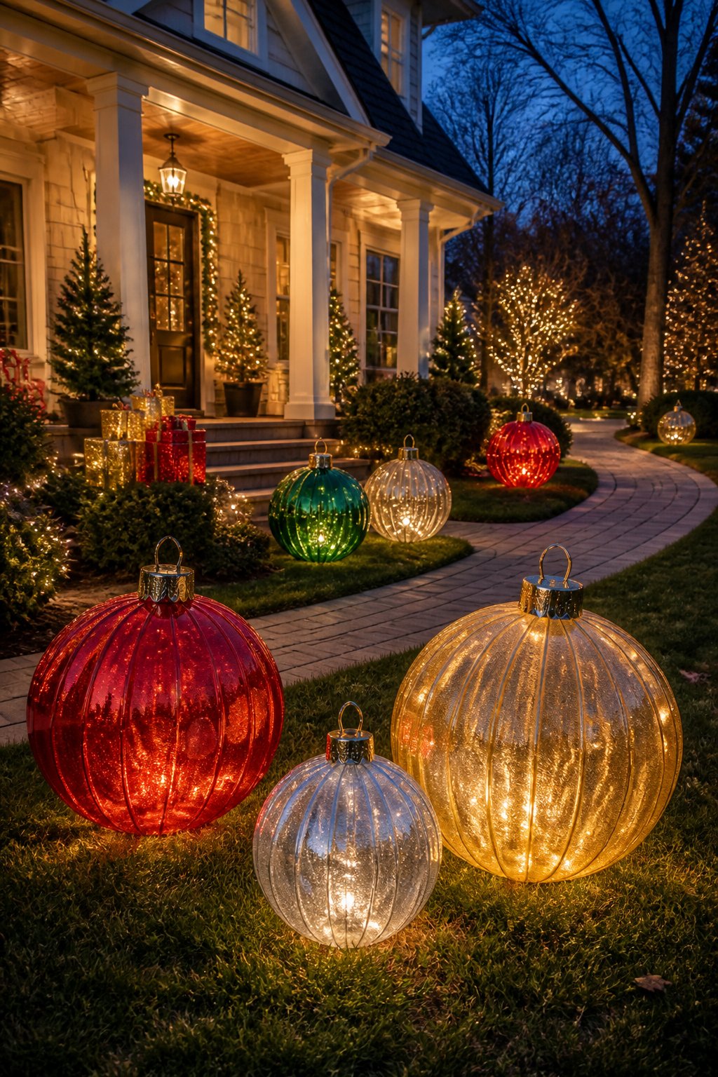 Giant Lawn Orbs - outdoor christmas decor ideas