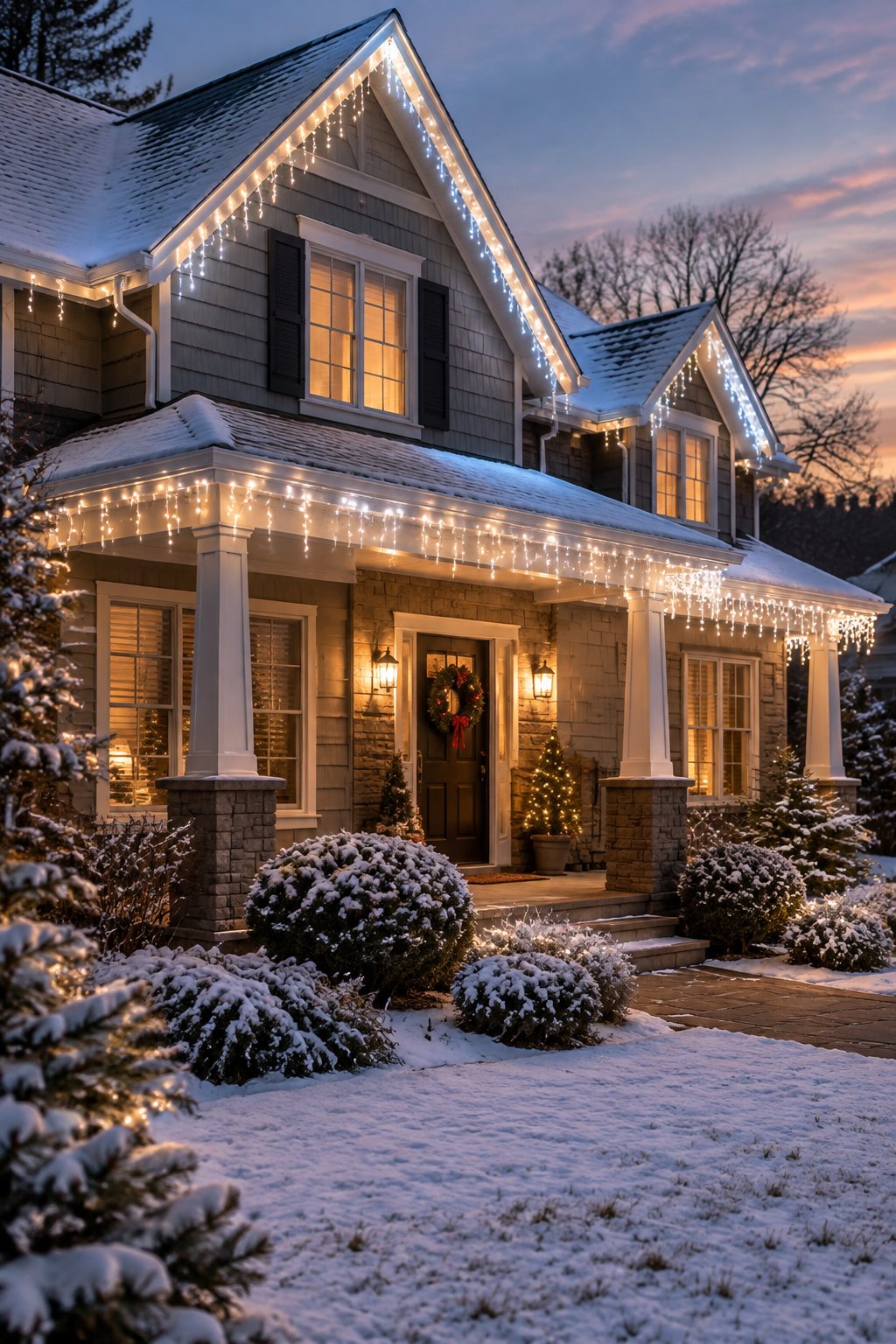 Icicle Lights on the Eaves - outdoor christmas decor ideas