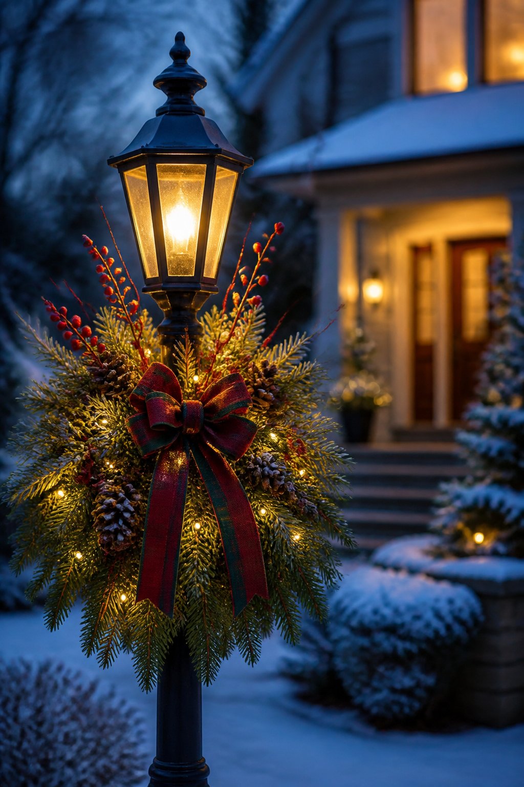 Lantern Swag Basket - outdoor christmas decor ideas