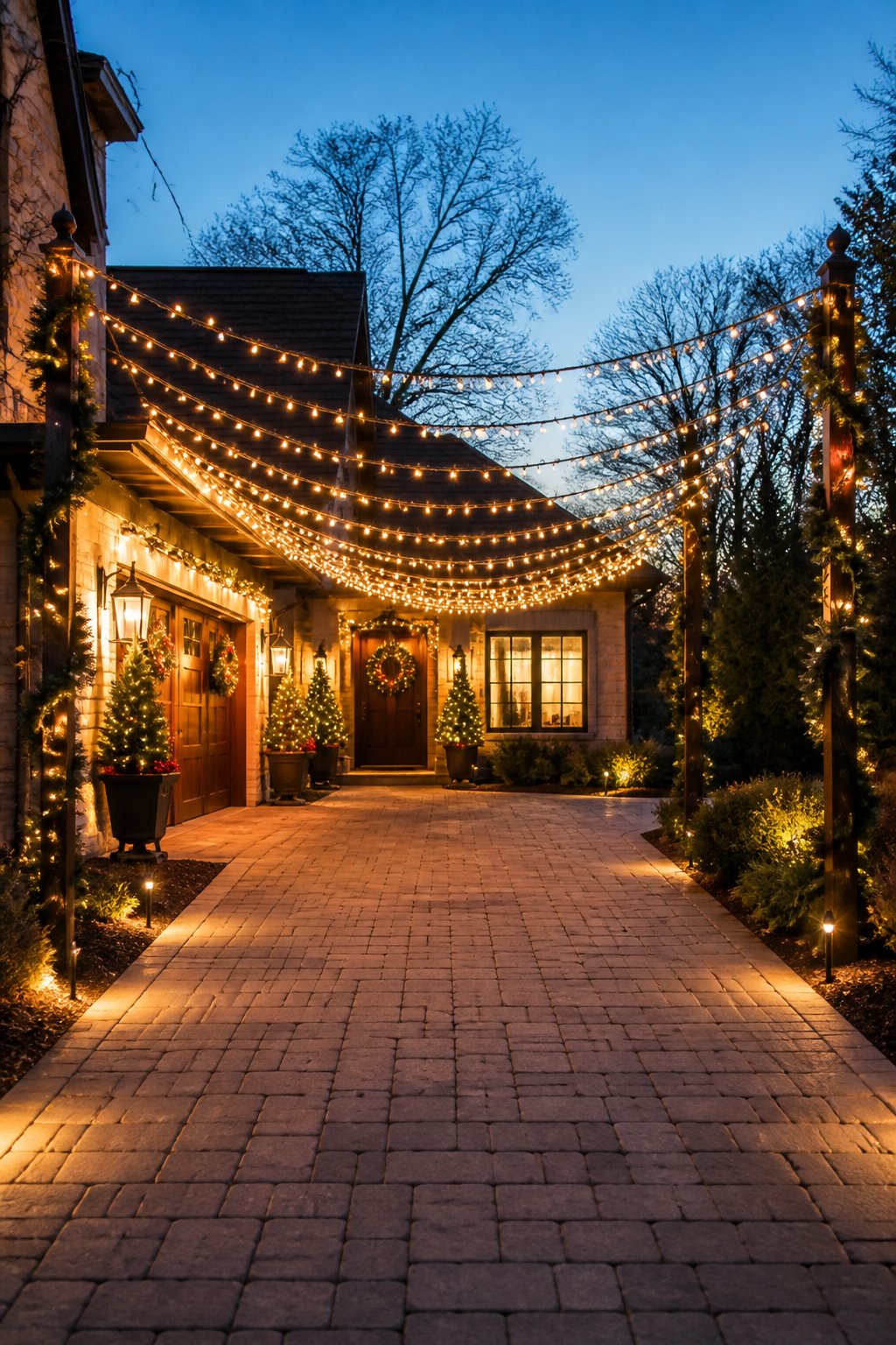 Overhead Light Swag - outdoor christmas decor ideas