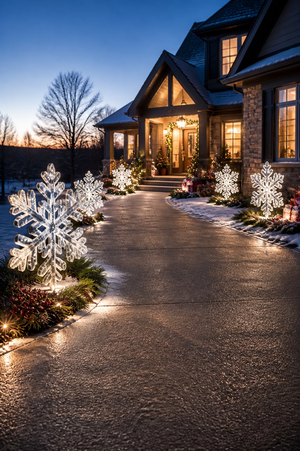 Reflective Snowflake Signs - outdoor christmas decor ideas