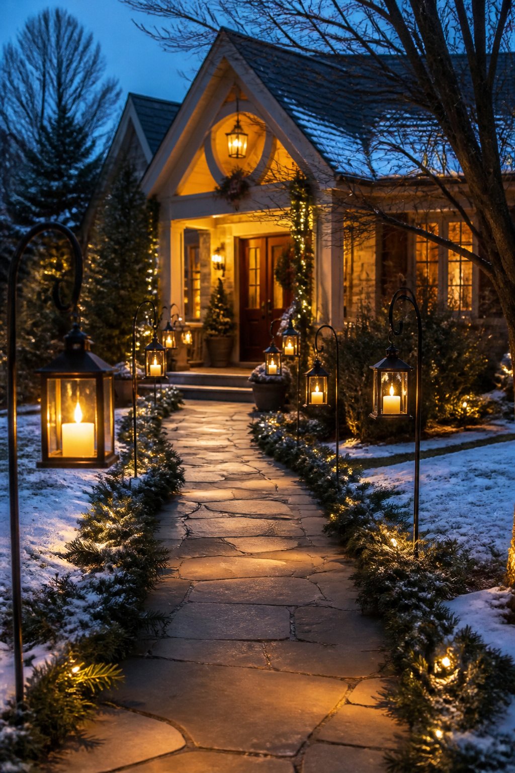 Shepherd’s Hook Lanterns - outdoor christmas decor ideas