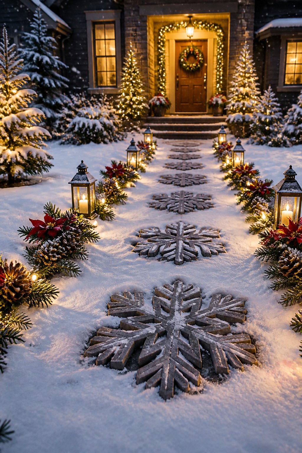 Snowflake Stepping Stones - outdoor christmas decor ideas